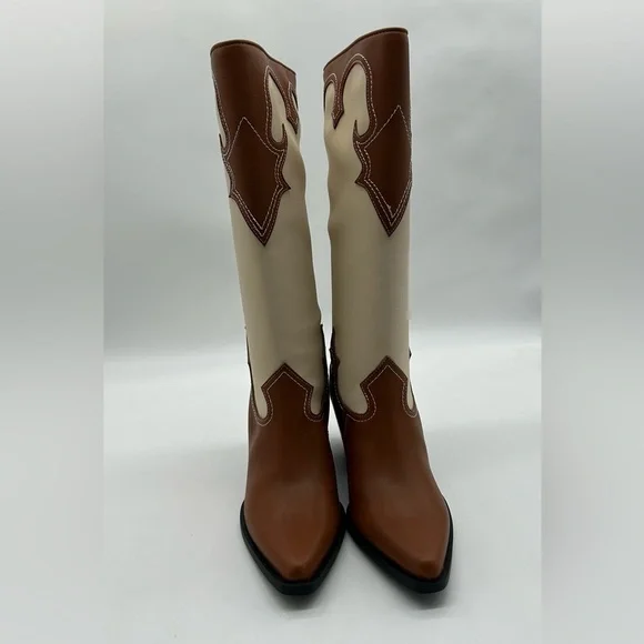 Zodiac Dawson Brown & Cream Vegan Cowgirl Boots – Size 6M New In Box - Picture 5 of 13